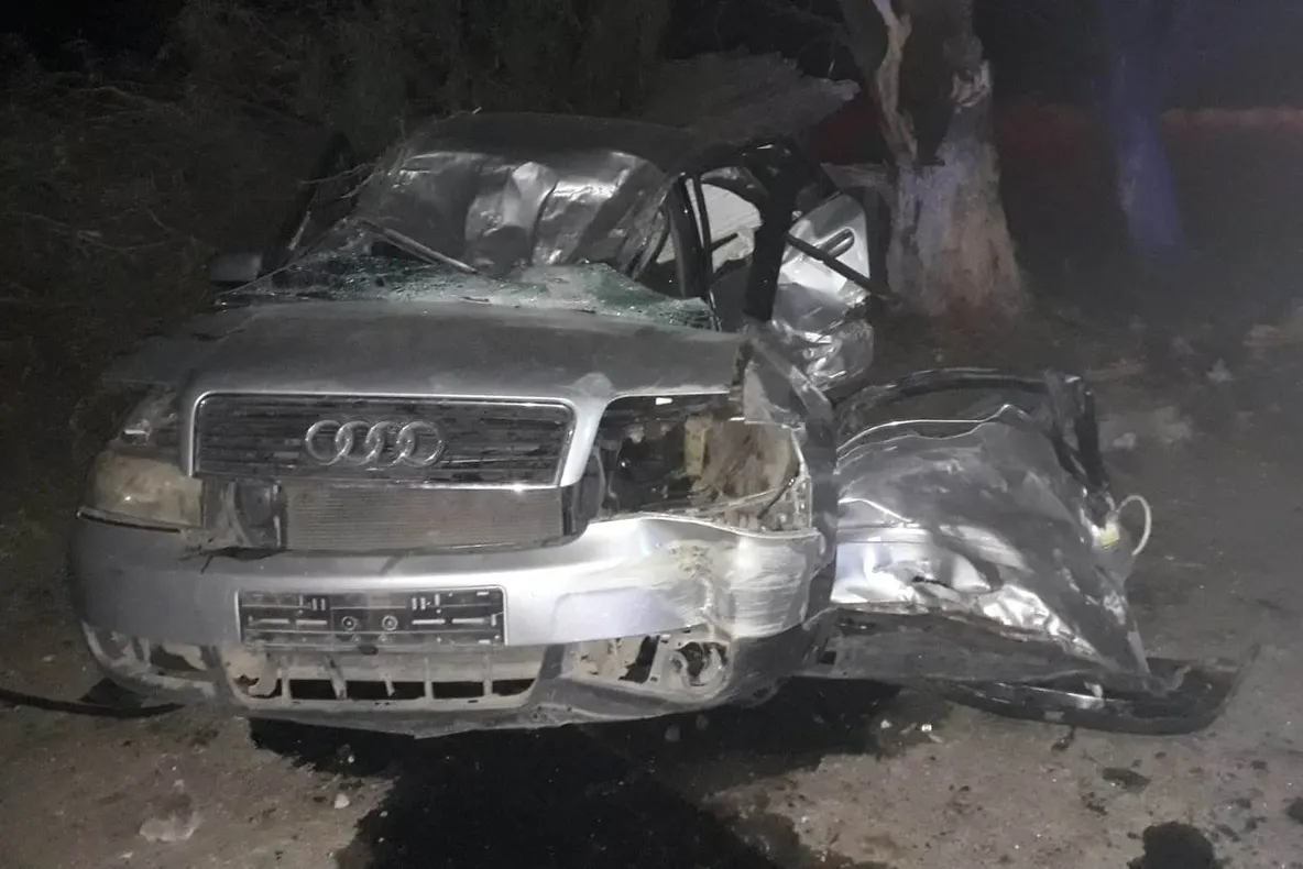 Trei tineri în spital după ce au intrat cu maşina într-un pom de pe marginea drumului - FOTO