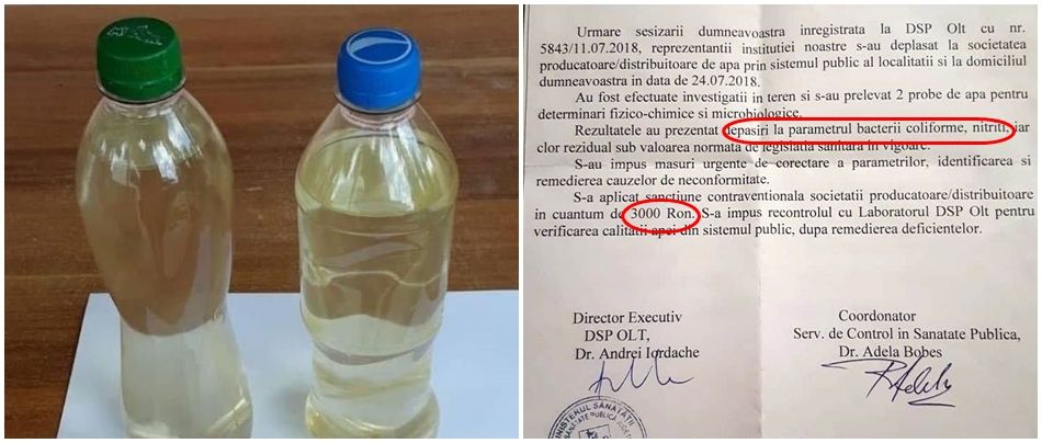 Apă nepotabilă într-o comună din Olt. Amendă pentru depăşiri la bacterii şi nitriţi