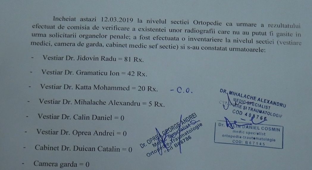Cine sunt ortopezii anchetați de Spitalul Slatina. Câte radiografii au fost găsite în dulapul fiecăruia