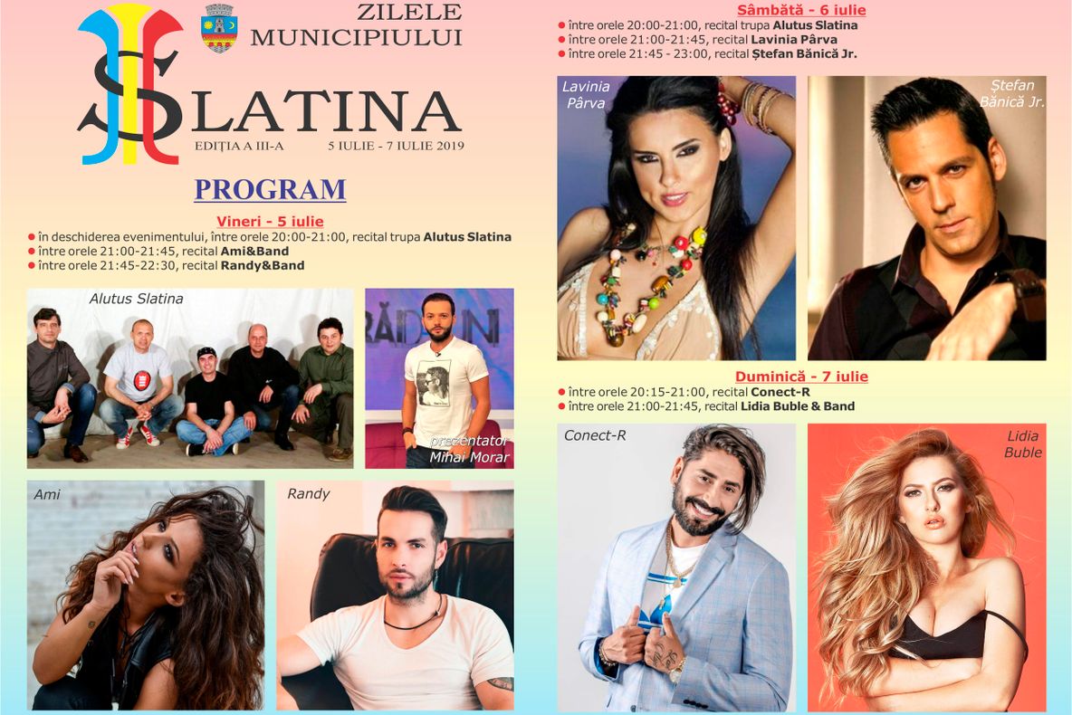Trei zile de concerte cu artiști cunoscuți, în luna iulie la Slatina- Programul complet