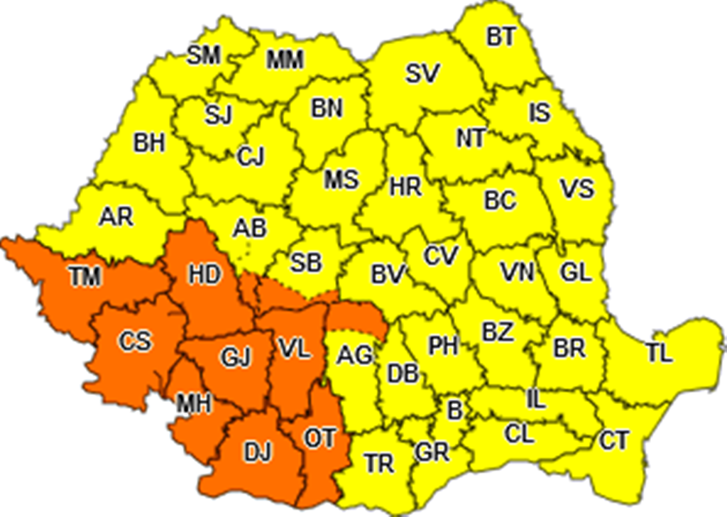 Vreme severă în judeţul Olt. Meteorologii au emis cod portocaliu