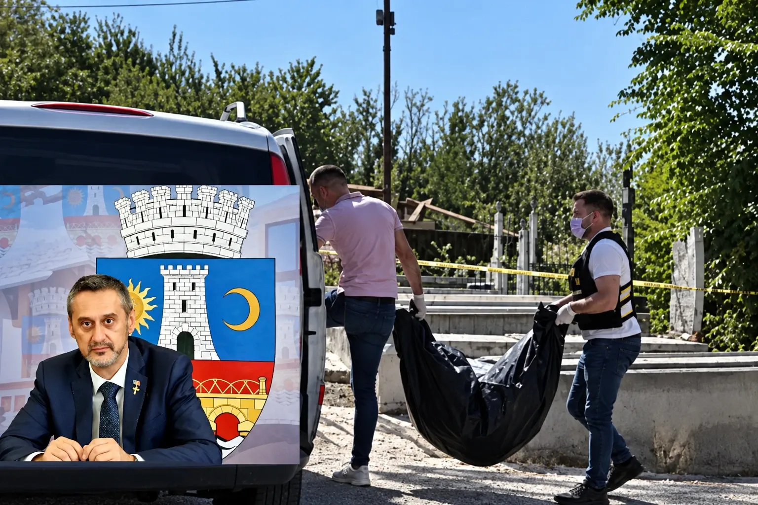 Mario De Mezzo - Intervenție într-un cimitir din Slatina/ Colaj foto Sibiu100.ro