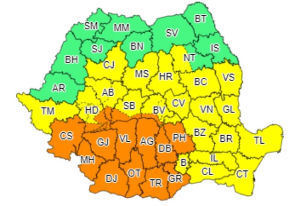 Alertă meteo. Cod portocaliu de ploi torențiale și vijelii, la Giurgiu
