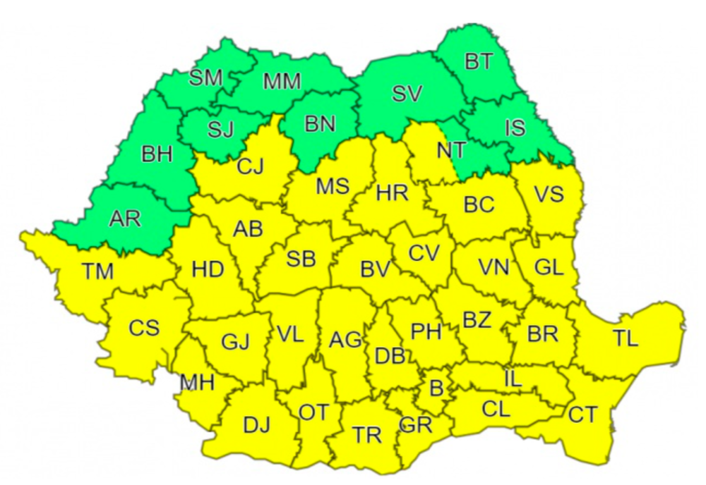 Judeţul Olt, sub Cod Galben. Ce fenomene sunt vizate