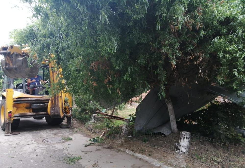 Probleme în Balş, din cauza unei furtuni puternice. Mai mulţi copaci doborâţi şi acoperişul blocurilor smuls