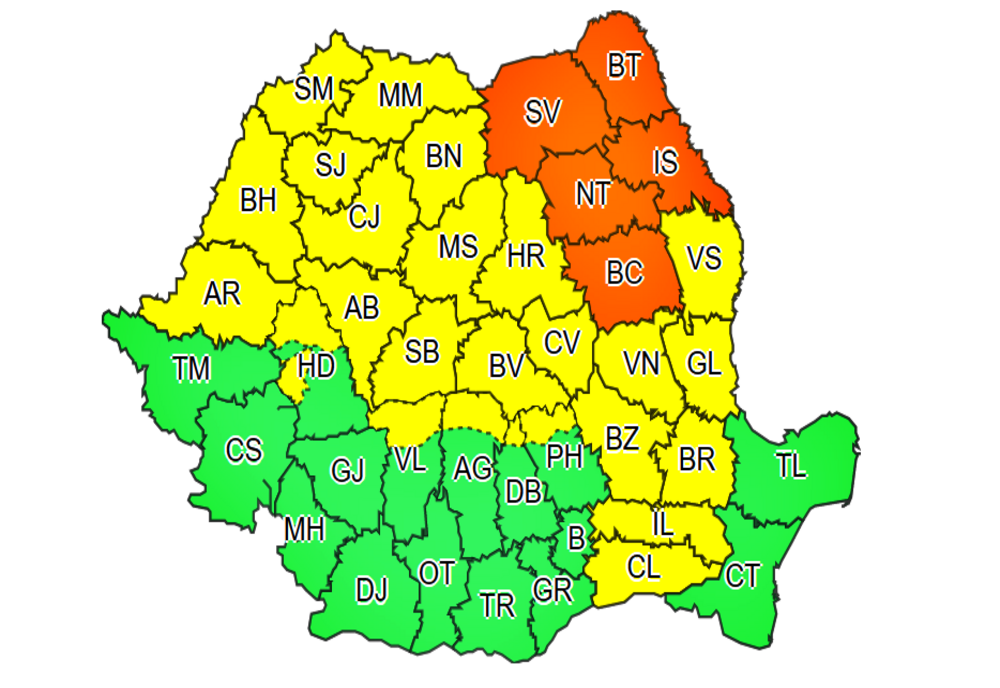 ALERTĂ METEO! Au fost emise două avertizări COD GALBEN ȘI COD PORTOCALIU de ploi abundente în cea mai mare parte din țară