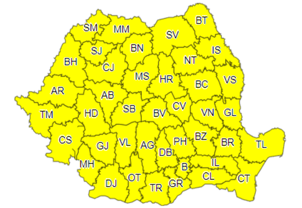 Prognoza meteo: De sâmbătă dimineaţă, toată ţara va fi sub Cod galben de vânt puternic, ninsori şi viscol