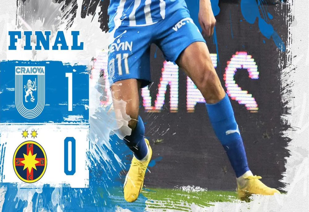 Universitatea Craiova a învins FCSB cu 1-0, iar campioana tremură pentru calificarea în play-off